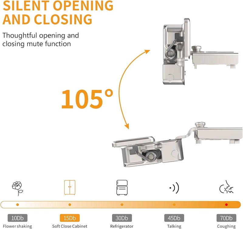 Chibery 10 Pack 9/16" Overlay 4D Concealed Hinges for Face Frame Door, Soft Close On/Off Switch, Self Closing, 105° Open Angle Concealed Stainless Steel Hinges for Framed Cabinet, Satin Nickel - Image 4